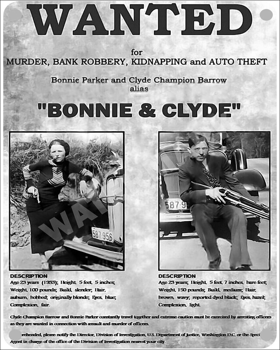 Bonnie and Clyde Wanted Poster Print 8 X 10 Etsy