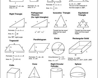 Geometry Formulas Chart 8 x 10