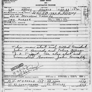 Lee Harvey Oswald Arrest Report Reproduction Print 8 x 10
