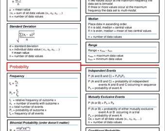 Statistics Formulas Chart 8 X 10 (Instant Download) - Etsy