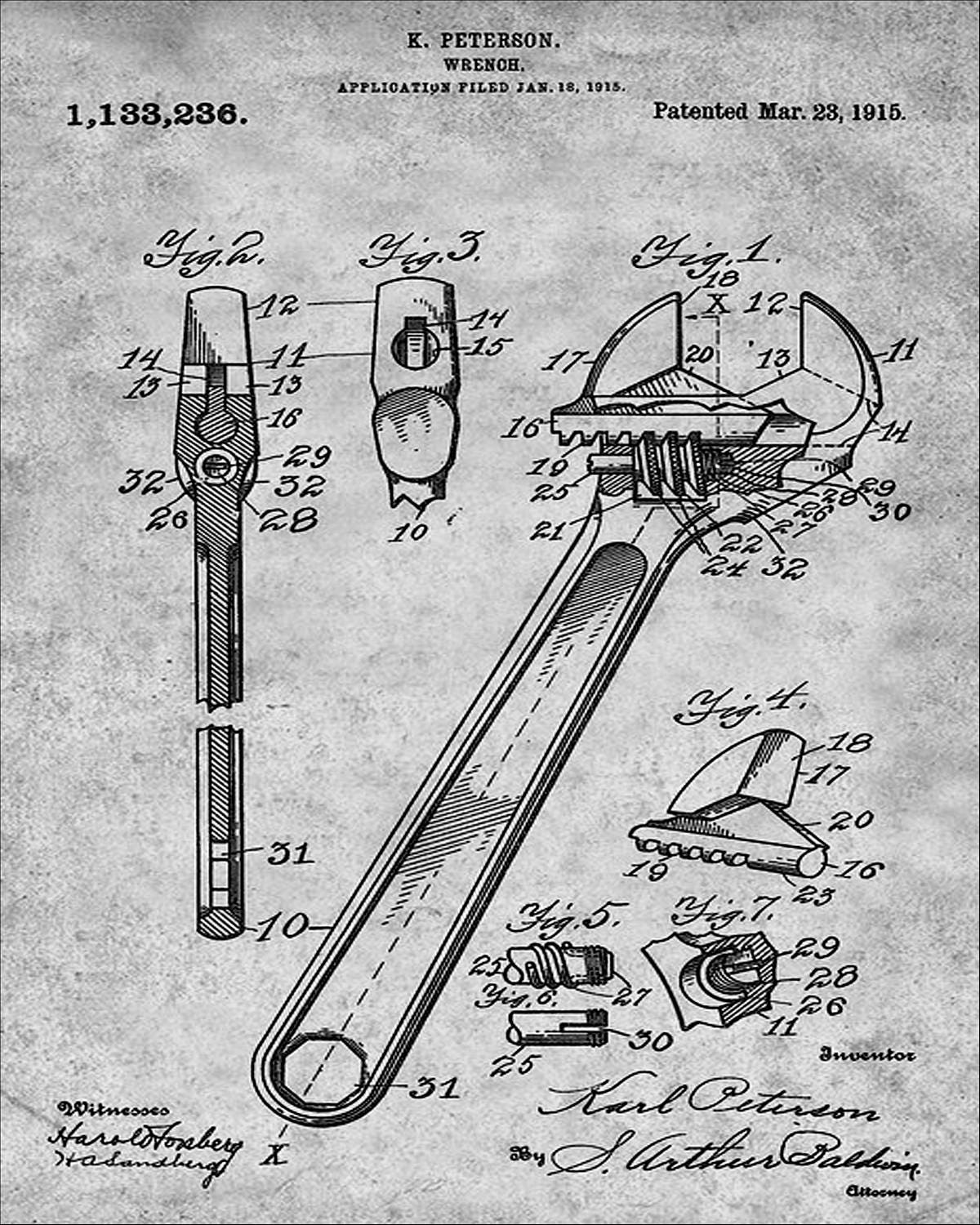 Vintage 1915 Adjustable Wrench Patent Print 8 x 10 Etsy
