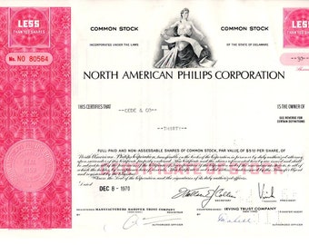 Vintage North American Philips Corp Certificado de acciones rojo