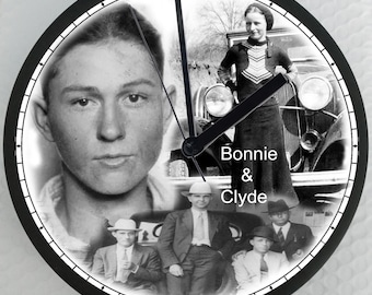 Bonnie Clyde Wall Clock, crime, 1930s, bank, home decor, gift