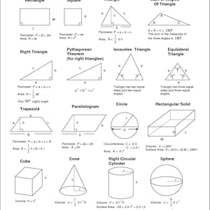 Geometry Formulas Chart 8 x 10
