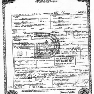 Reprodução da certidão de óbito de Jack Ruby, impressão 8 x 10