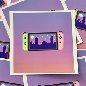 Pixel Art Switch Console Print | 5x5 | Pixel Art | Sunset Print | Cute Pixel Art Digital Illustration
