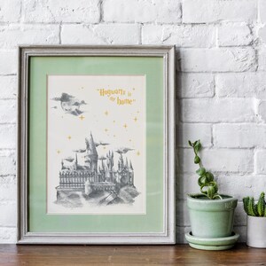 Carte postale Wizard Magic World Print A5 - Croquis du château de l'école de magie avec de l'or