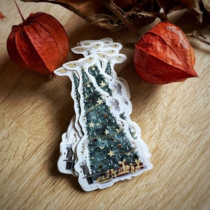Pegatina Wizard Magic World - Árbol de Navidad decorado por el profesor con búhos y oro en relieve