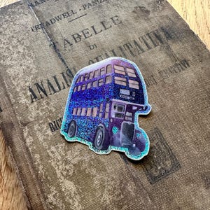 Wizard Magic World Sticker  - The wizards' purple bus travels through the streets of London at night - autumn vibes