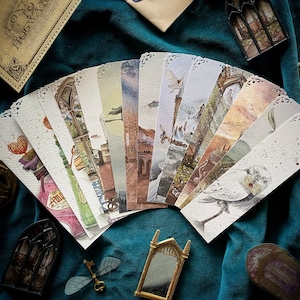 Wizard Magic World Print Paper Bookmark - Magic school, Owls, platform 9, Hut, Potions, Prefect's Bathroom - burrow - train - christmas