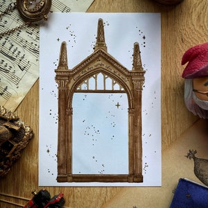 Wizard Magic World Print A5 Postcard - Magical Mirror of Erised - École de magie - Avec de l’or ajouté à la main