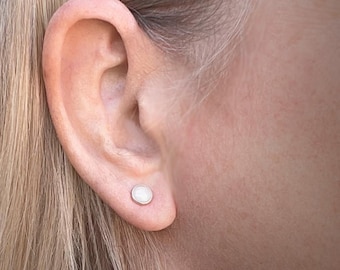 OOAK White Jade Sterling Silver Stud Earrings – Handmade Minimalist Earrings