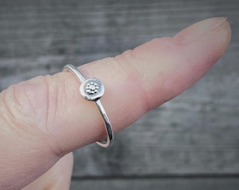Sterling Silver Flower Ring – Handmade Pebble Ring in Recycled Silver, Birthday Gift