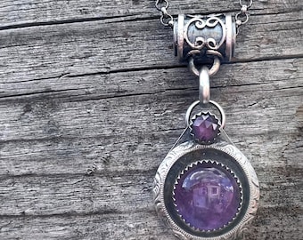 One of a Kind Sterling Silver Amethyst Pendan, Handmade Gemstone Necklace, Unique Gift for Her
