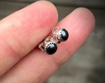Sterling Silver Hematite Studs – Minimalist Handmade Earrings