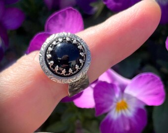 Handmade silver ring with black onyx – one of a kind statement ring – size 9.5