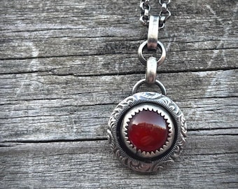 Sterling Silver Carnelian Pendant – Handmade Gemstone Statement Necklace, Gift for Her