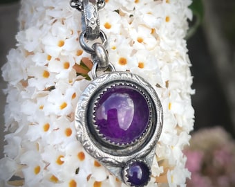 Amethyst Sterling Silver Pendant – Handmade Boho Gemstone Necklace – Natural Stone Jewelry – Unique Gift for Her