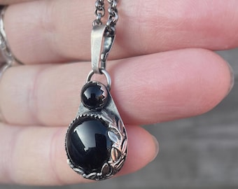 Black Onyx Pendant in Sterling Silver – Handmade Gemstone Pendant, Unique Gift for Her