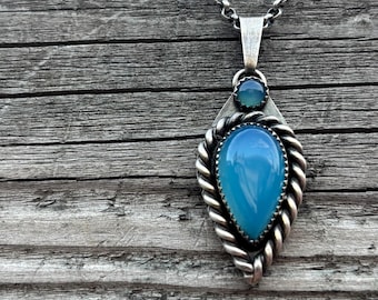 Blue Agate Sterling Silver Pendant – Handmade Gemstone Necklace, Gift for Her