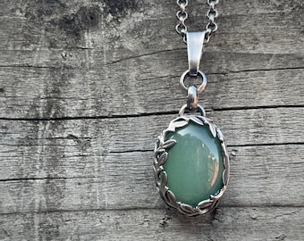 Handmade Sterling Silver green Aventurine Pendant – Boho Silver Necklace – Natural Stone Jewelry – Unique Gift for Her