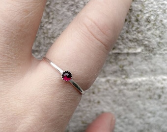 Handmade Garnet ring, sterling silver, stacking ring, red ring, January birthstone, 4mm gemstone