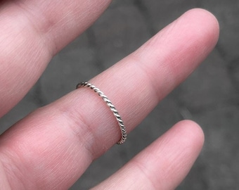Stackable ring, sterling silver, handmade ring, 1.5mm ring, infinity twist ring, hammered rope pattern ring,