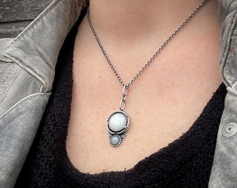 A beautiful handmade sterling silver White Jade pendant, engraved oxidized pendant, ooak pendant