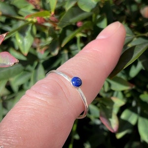 Handmade Lapis Lazuli ring, sterling silver, tiny stacking ring, blue ring, September birthstone, skinny midi 4mm gemstone ring, gift