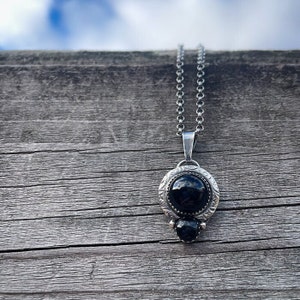 Sterling silver handmade pendant with two beautiful black Onyx cabochons. image 1