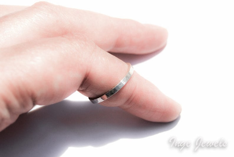 Sterling silver hammered band ring, 2mm x 1mm band ring, oxidized ring, friendship ring image 3