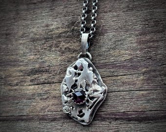 Handmade Sterling Silver Red Garnet Pendant – Boho Silver Necklace – Natural Stone Jewelry – Unique Gift for Her