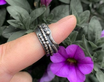 Sterling silver wire band ring, handmade ring, wrapped silver ring, layered ring, size 6,5