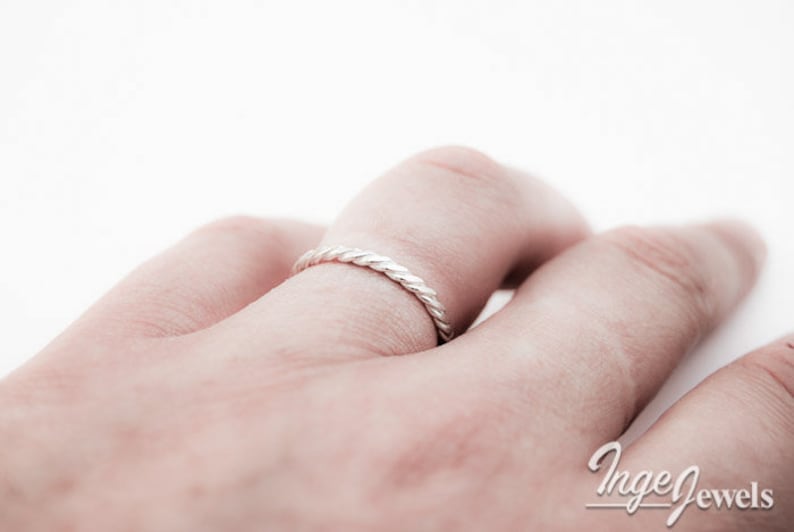 hammered rope pattern ring, infinity twist ring handmade ring Stackable ring sterling silver 1.5mm ring