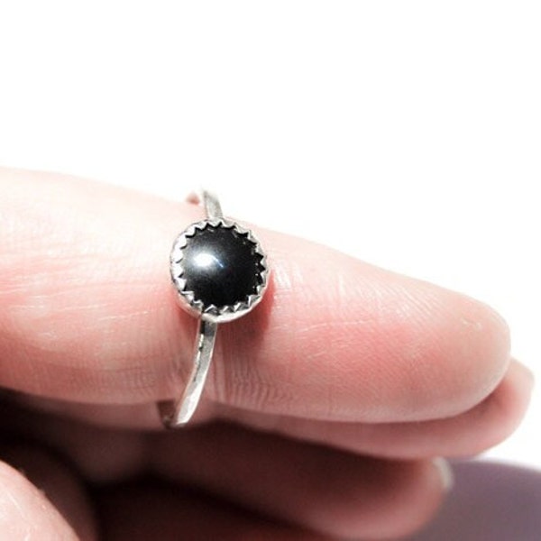 Handmade 8mm Hematite ring, sterling silver, stacking ring, dark grey ring, skinny ring