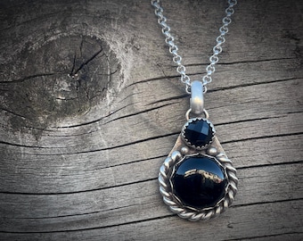 One of a Kind Sterling Silver Onyx Pendant – Handmade Black Gemstone Necklace – Unique Gift for Her