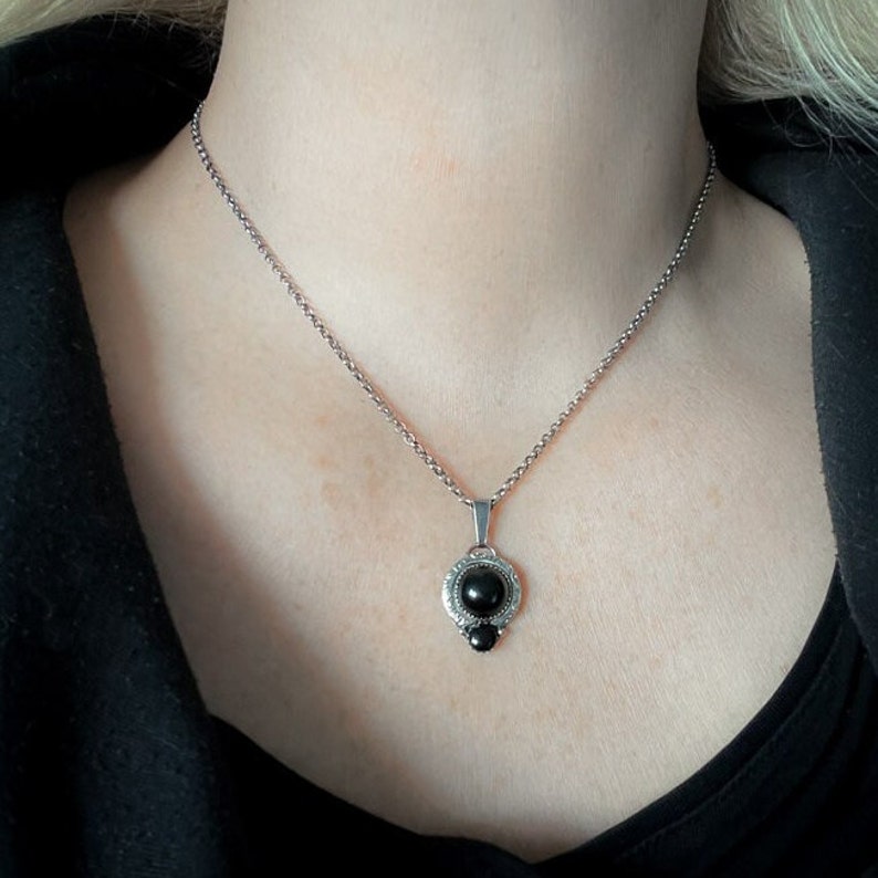 Sterling silver handmade pendant with two beautiful black Onyx cabochons. image 8