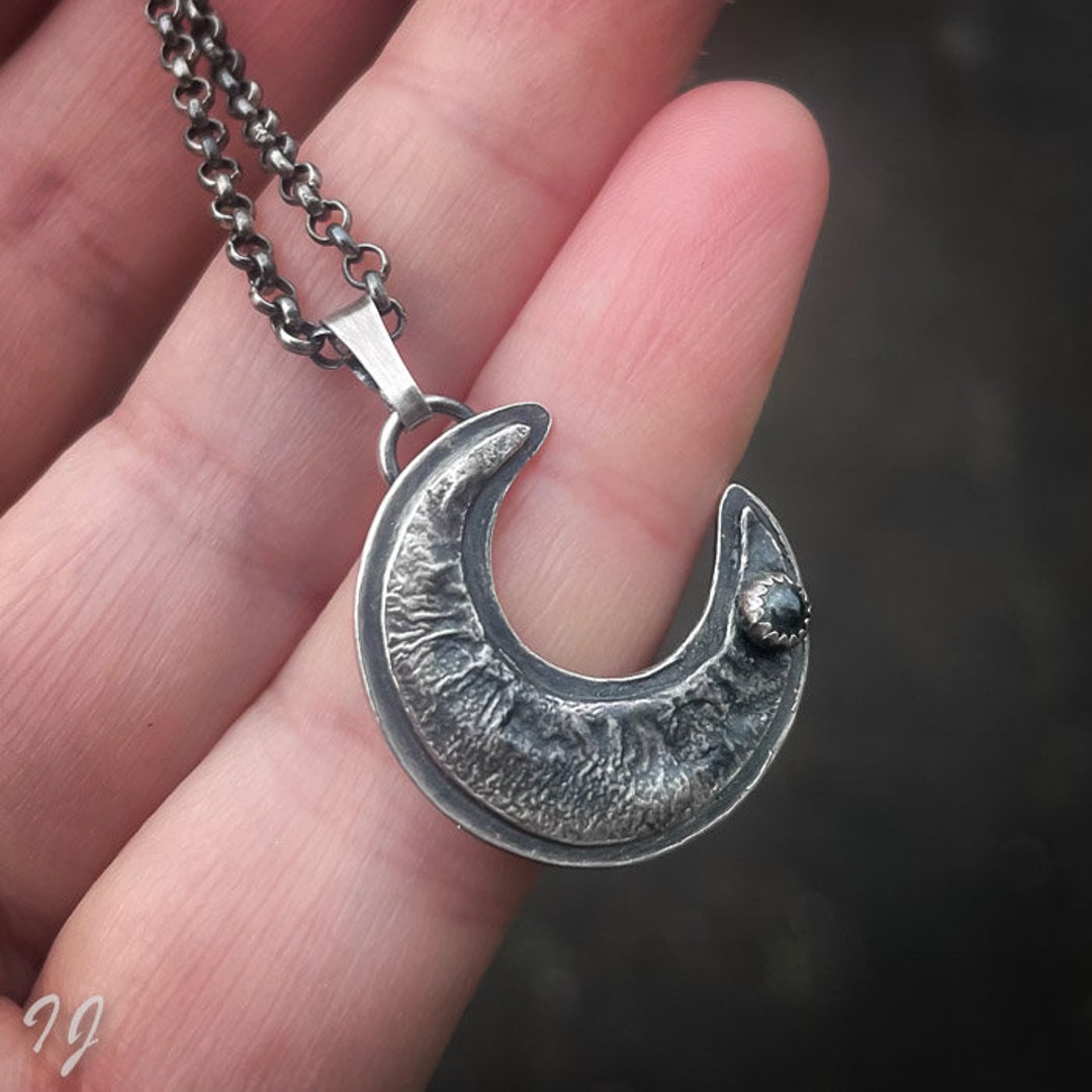 Handmade Sterling Silver Crescent Moon Pendant With Hematite – One of a ...