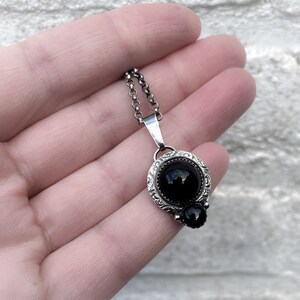 Sterling silver handmade pendant with two beautiful black Onyx cabochons. image 7