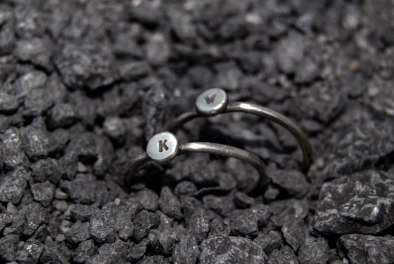 oxidized sterling silver personalized ring 5mm pebble ring stacking ring handmade ring recycled sterling silver Initial hammered ring