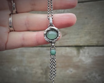 Handmade Sterling Silver Aventurine Pendant, Boho Green Gemstone Necklace, Gift for Her