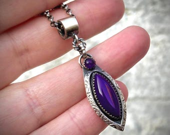 Handmade Sterling Silver purple/blue Agate Pendant – Boho Silver Necklace – Natural Stone Jewelry – Unique Gift for Her