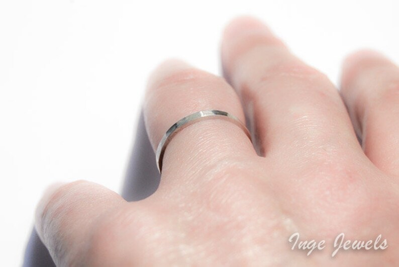 Sterling silver hammered band ring, 2mm x 1mm band ring, oxidized ring, friendship ring image 2