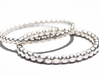 Sterling silver bubble rings, oxidized rings, 2mm hammered friendship rings, beaded rings, set of two handmade stacking rings