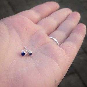 Handmade blue Lapis Lazuli stud earrings, sterling silver, 3mm Lapis cabochon, blue studs, serrated bezel, post earrings image 5