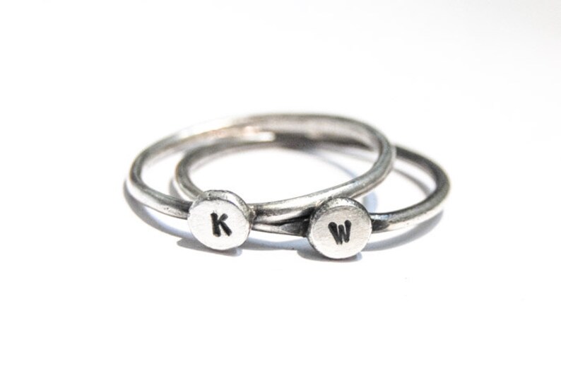oxidized sterling silver personalized ring 5mm pebble ring stacking ring handmade ring recycled sterling silver Initial hammered ring