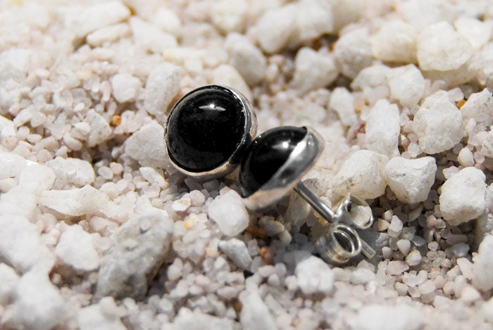 Handmade Black Onyx Stud Earrings Oxidized Sterling Silver - Etsy
