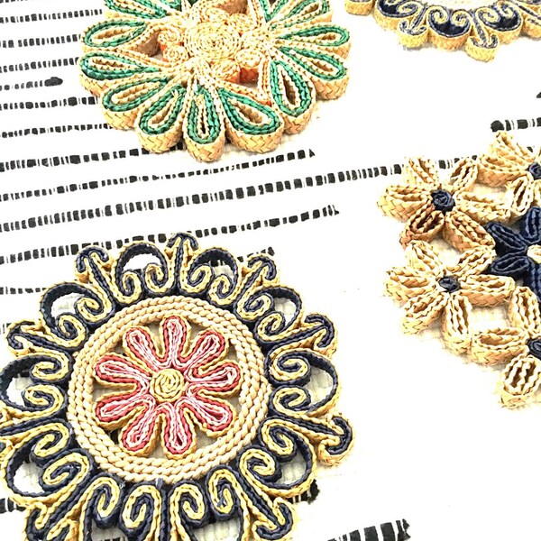 Set of 6 Straw Trivets Boho Vintage Wall hangings