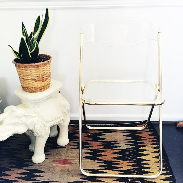 RESERVED FOR REGAN Brass & Lucite Italian Folding Chairs by Brevettato
