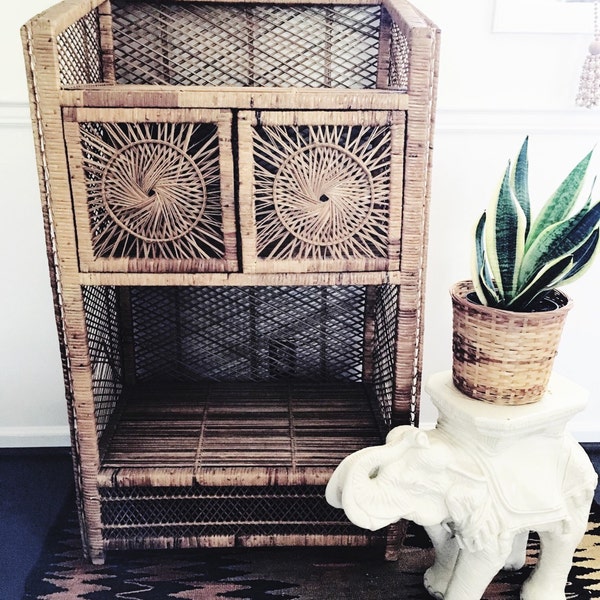 Boho Vintage Wicker Cabinet/shelf- FREE SHIPPING!!
